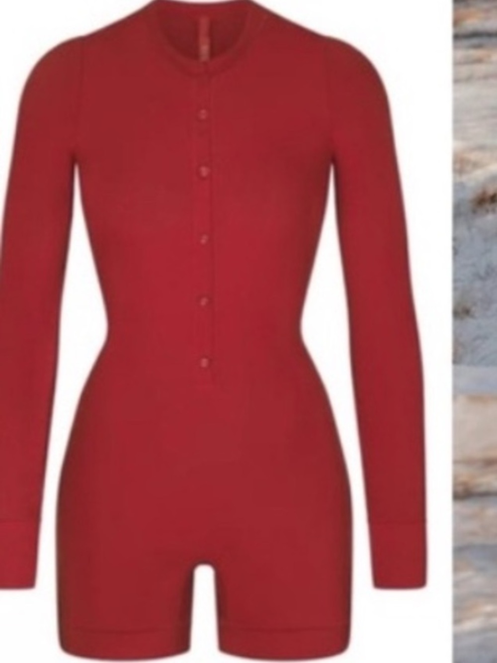 SKIMS Soft Lounge Button-up Henley Onsie Brick - Picture 5 of 5